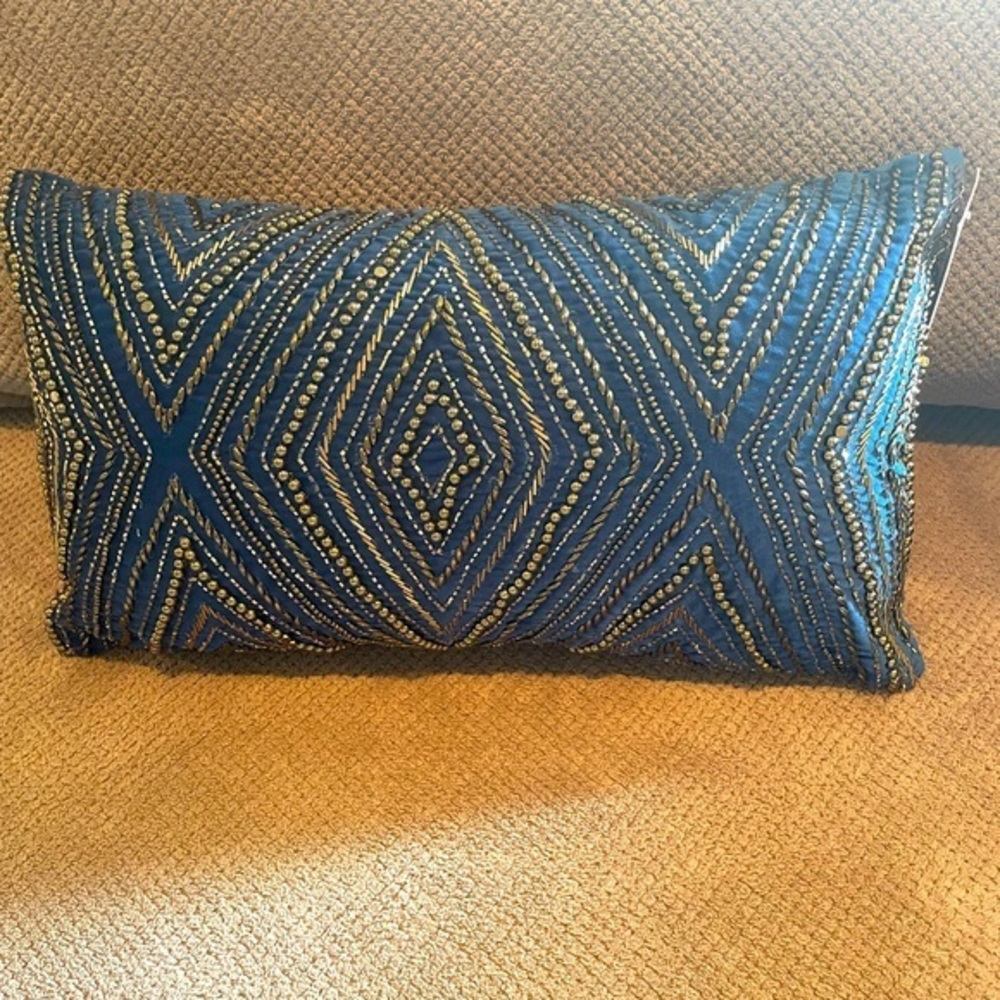 Artistic Accents Navy Blue Beaded Decorative Pillow